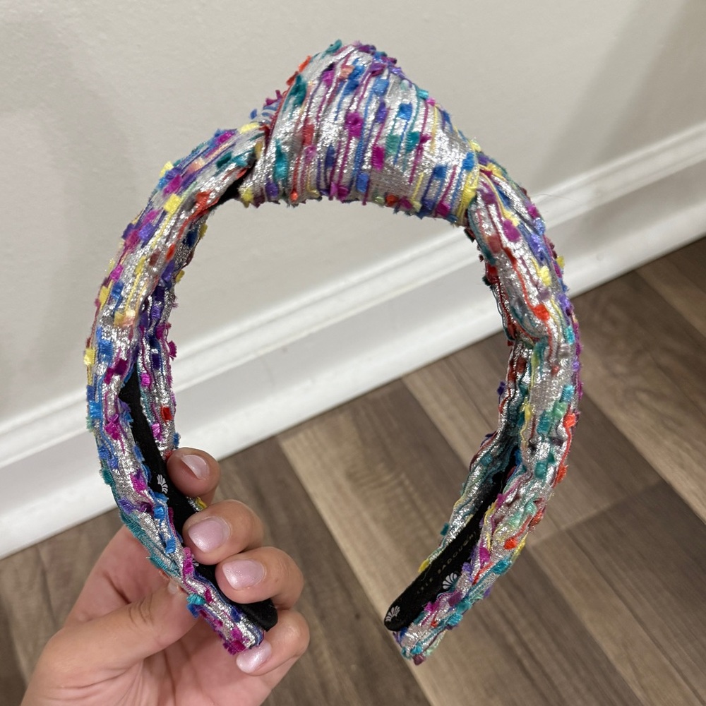 Lele Sadoughi Silver Metallic Confetti Knotted Headband